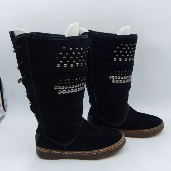 Bearpaw SILVERTHORNE Black Winter Suede Snow Boots Sz 7 Lace Up Insulated - Picture 5 of 14
